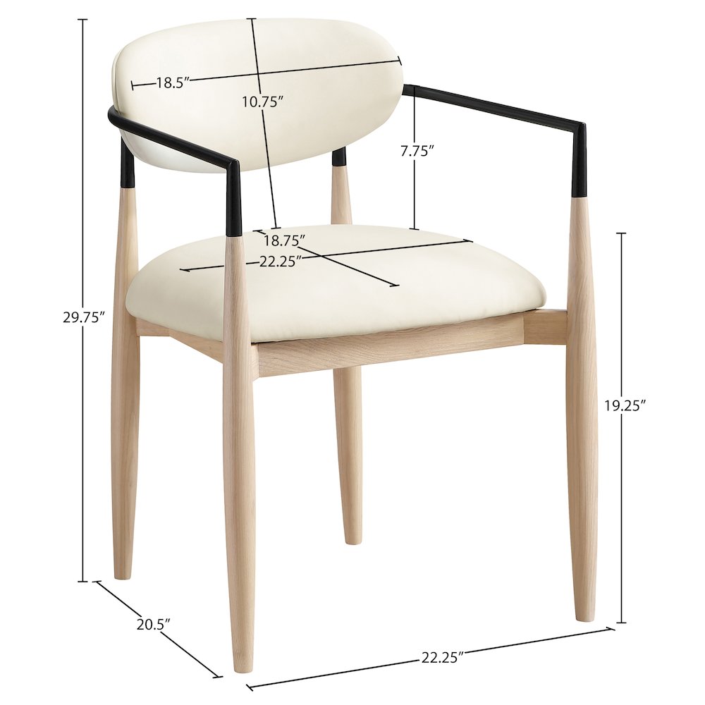 Riccio Cream Vegan Leather Upholstered Dining Arm Chair, Set of 2. Picture 10