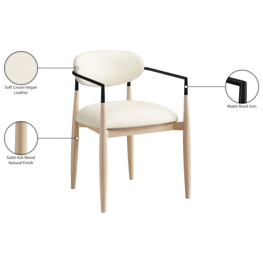 Riccio Cream Vegan Leather Upholstered Dining Arm Chair, Set of 2. Picture 11