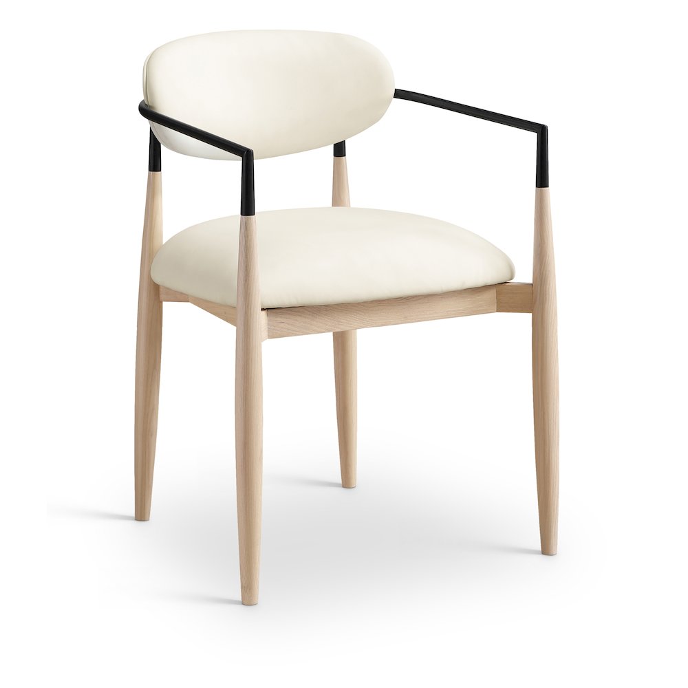 Riccio Cream Vegan Leather Upholstered Dining Arm Chair, Set of 2. Picture 2