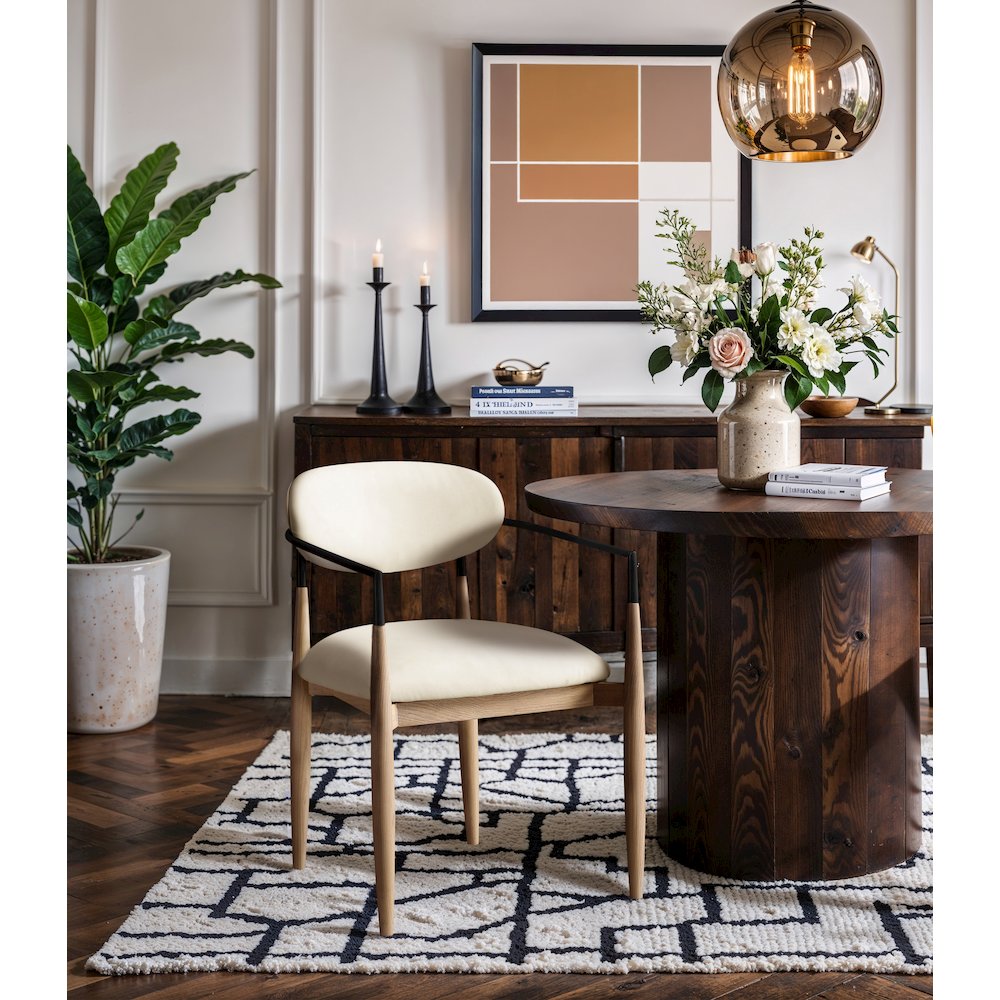 Riccio Cream Vegan Leather Upholstered Dining Arm Chair, Set of 2. Picture 7
