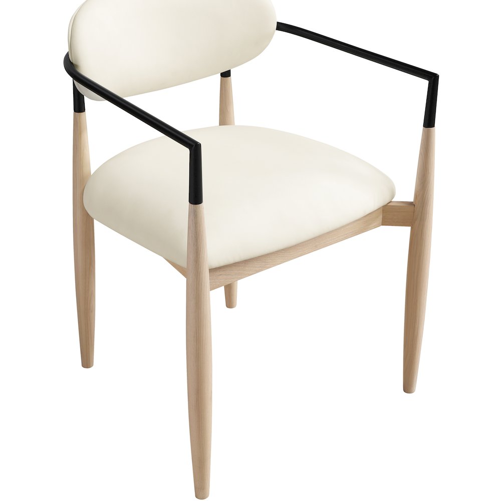 Riccio Cream Vegan Leather Upholstered Dining Arm Chair, Set of 2. Picture 5