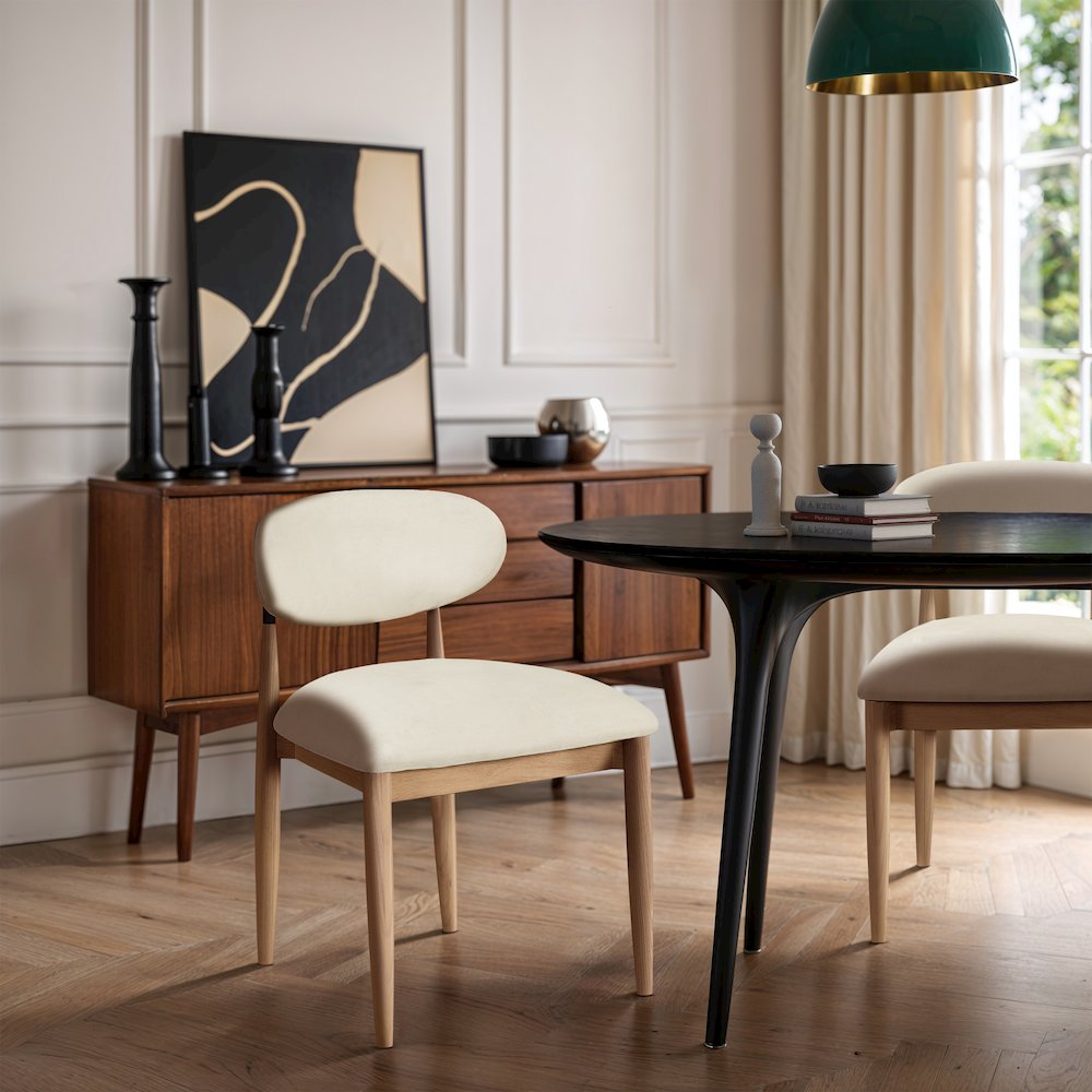 Riccio Cream Vegan Leather Upholstered Dining Side Chair, Set of 2. Picture 2