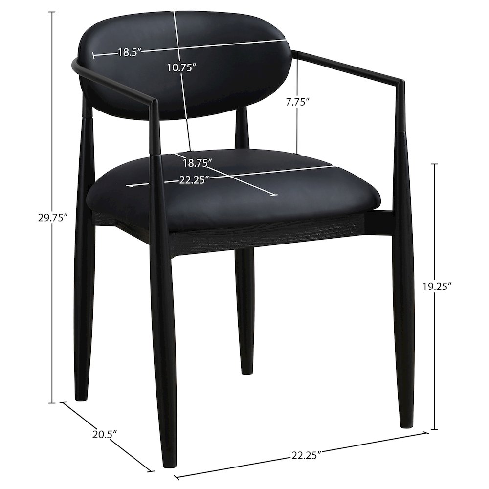 Riccio Black Vegan Leather Upholstered Dining Arm Chair, Set of 2. Picture 10