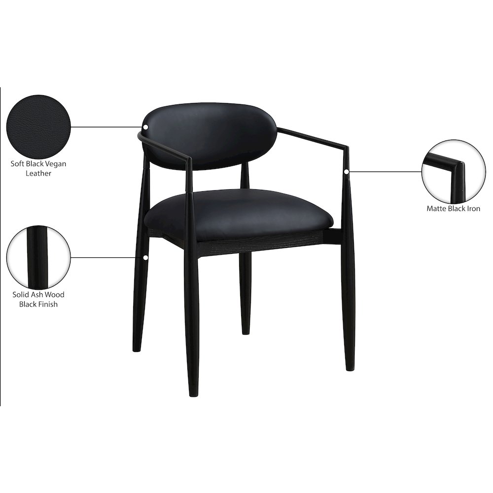 Riccio Black Vegan Leather Upholstered Dining Arm Chair, Set of 2. Picture 11