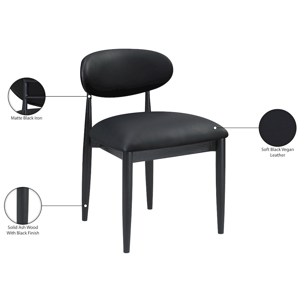 Riccio Black Vegan Leather Upholstered Dining Side Chair, Set of 2. Picture 10