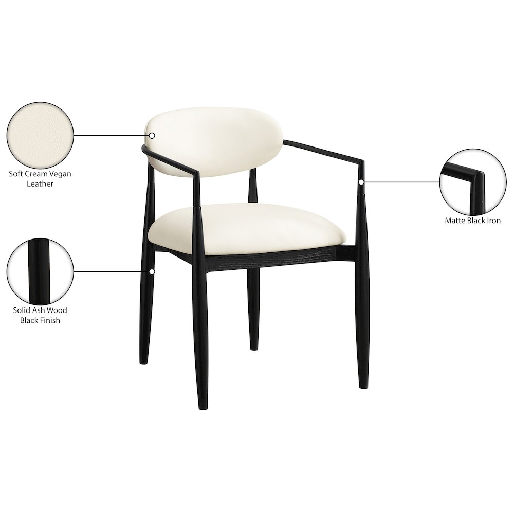 Riccio Cream Vegan Leather Upholstered Dining Arm Chair, Set of 2. Picture 11