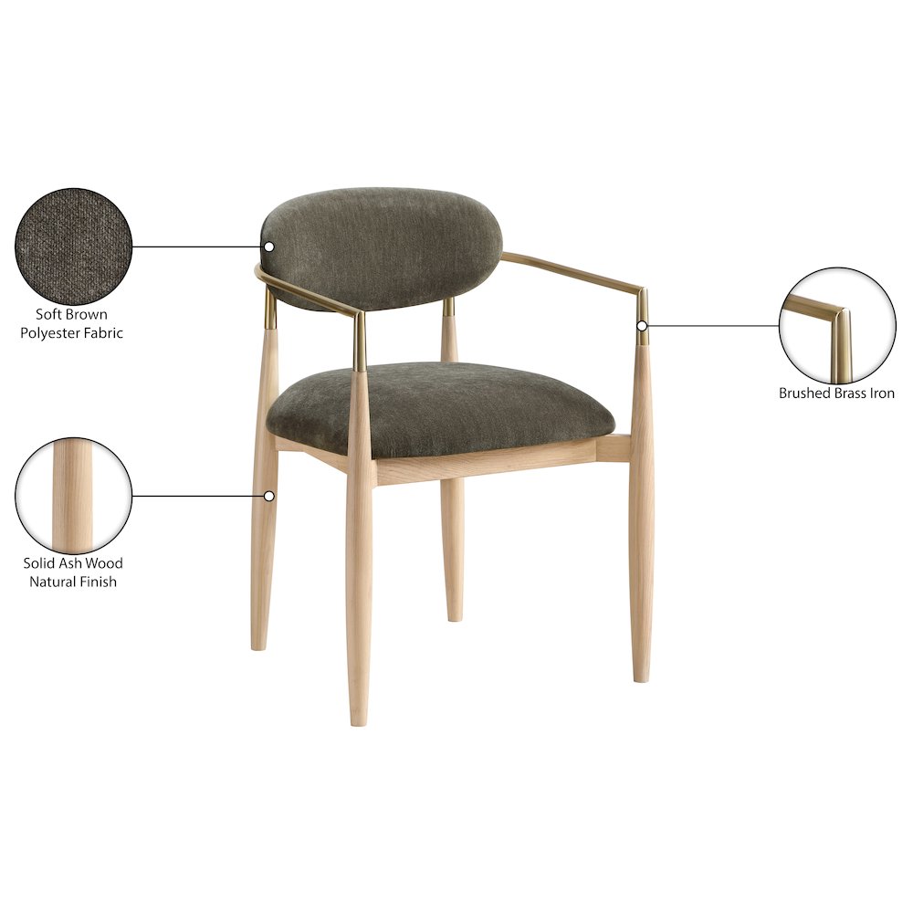 Riccio Brown Performance Fabric Upholstered Dining Arm Chair, Set of 2. Picture 11
