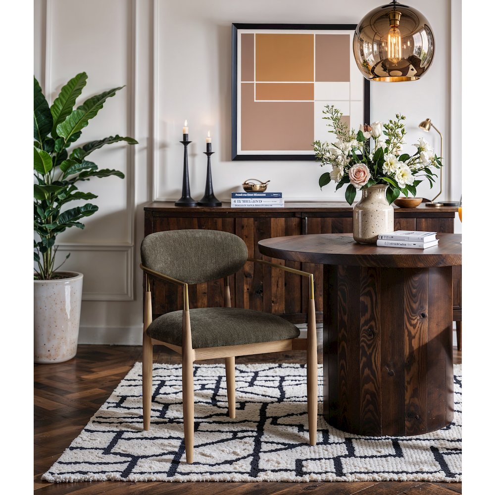Riccio Brown Performance Fabric Upholstered Dining Arm Chair, Set of 2. Picture 7
