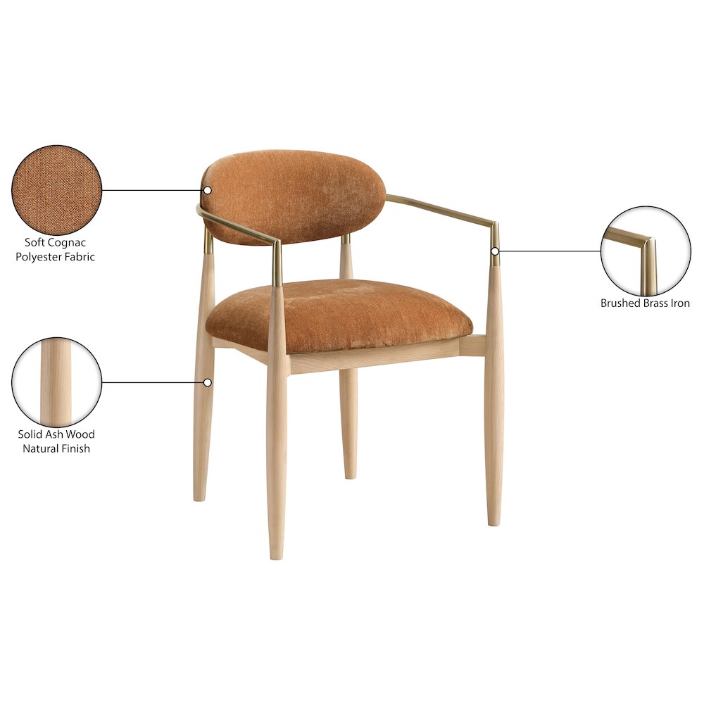 Riccio Cognac Performance Fabric Upholstered Dining Arm Chair, Set of 2. Picture 11
