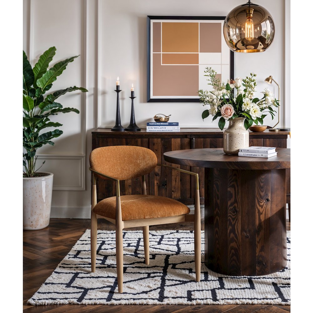 Riccio Cognac Performance Fabric Upholstered Dining Arm Chair, Set of 2. Picture 7