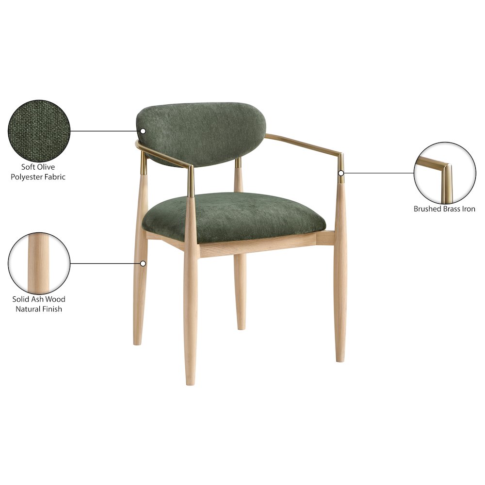 Riccio Olive Performance Fabric Upholstered Dining Arm Chair, Set of 2. Picture 11