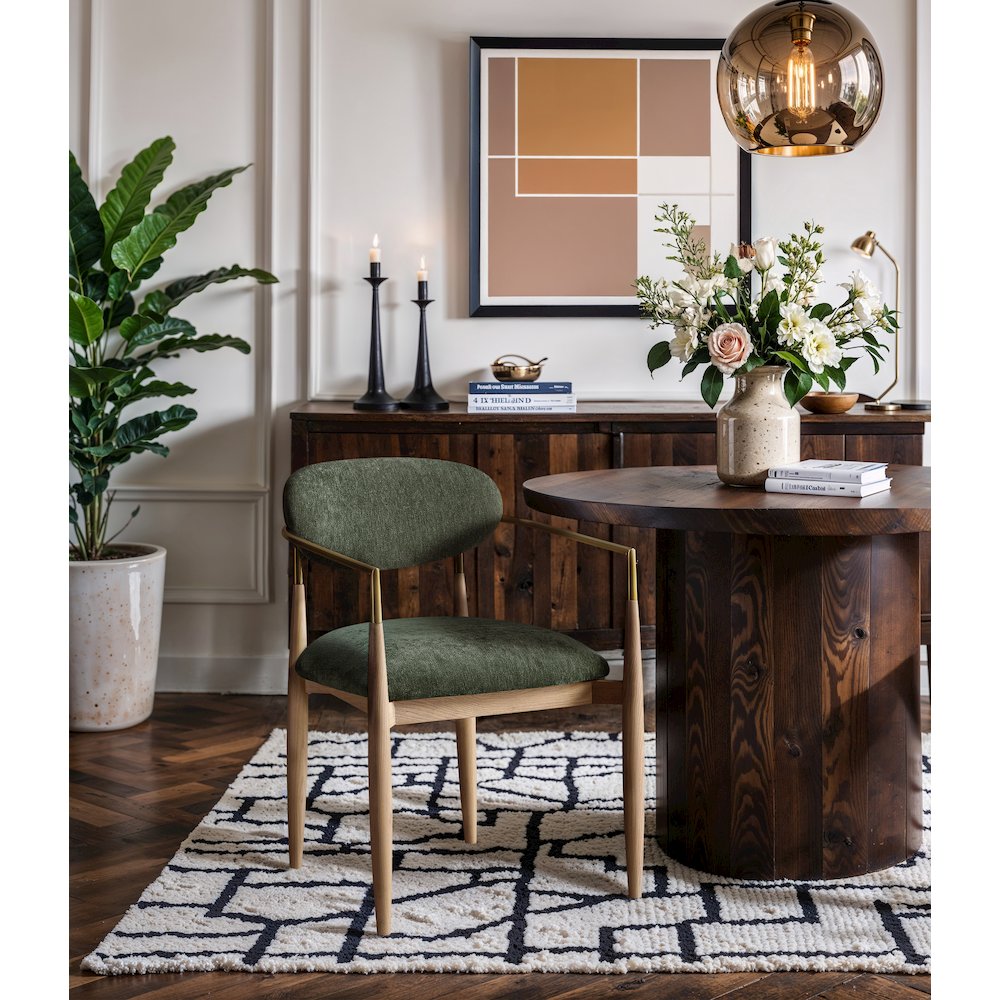 Riccio Olive Performance Fabric Upholstered Dining Arm Chair, Set of 2. Picture 7