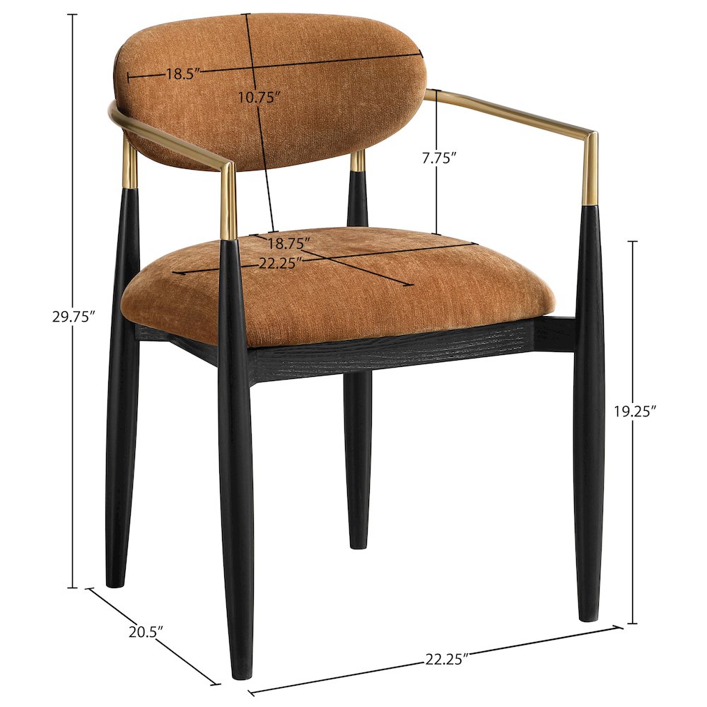 Riccio Cognac Performance Fabric Upholstered Dining Arm Chair, Set of 2. Picture 10