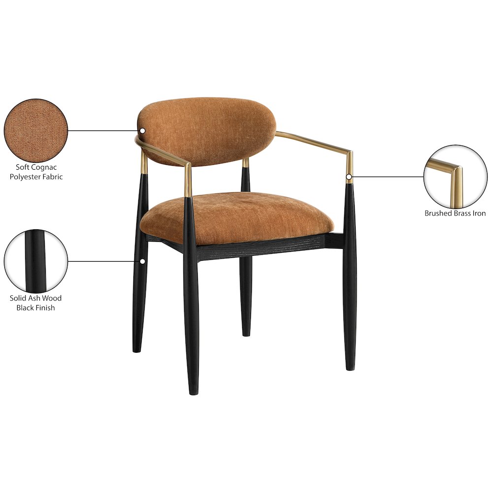 Riccio Cognac Performance Fabric Upholstered Dining Arm Chair, Set of 2. Picture 11