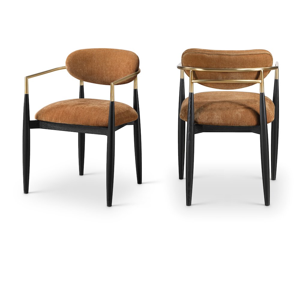 Riccio Cognac Performance Fabric Upholstered Dining Arm Chair, Set of 2. Picture 1