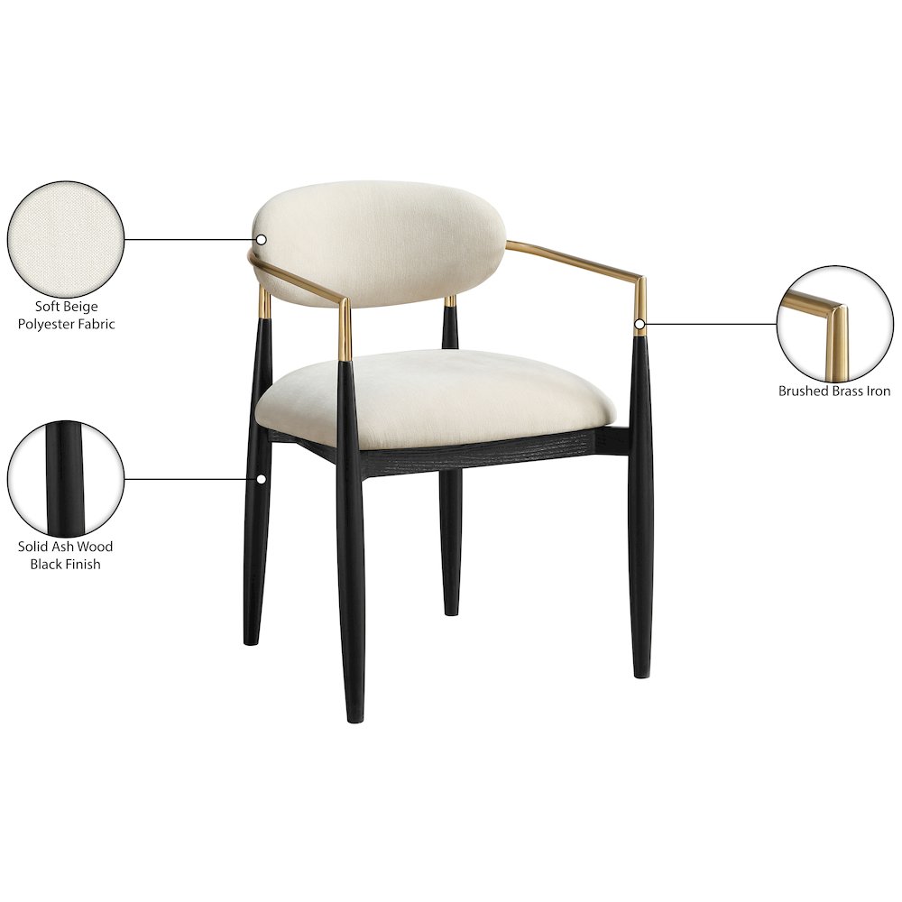 Riccio Cream Performance Fabric Upholstered Dining Arm Chair, Set of 2. Picture 10