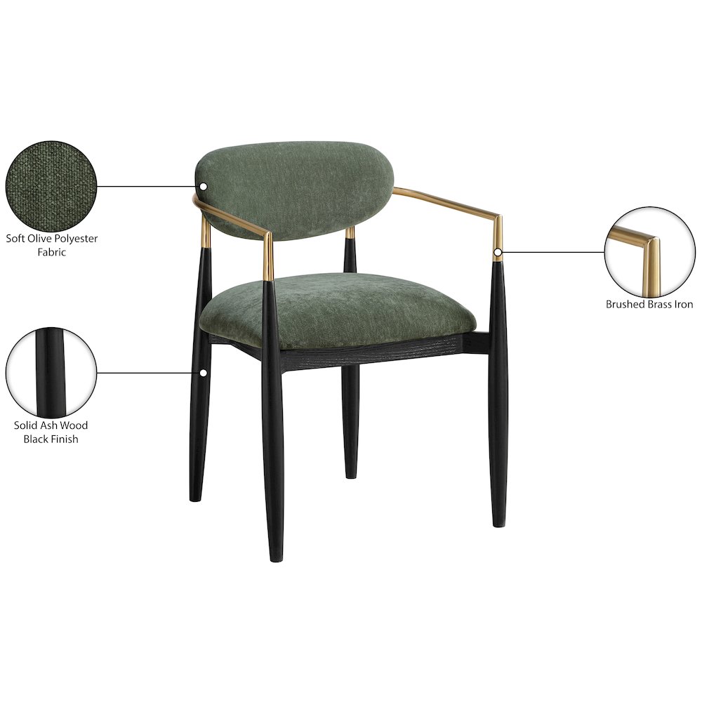 Riccio Olive Performance Fabric Upholstered Dining Arm Chair, Set of 2. Picture 11