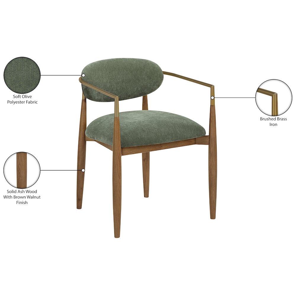 Riccio Olive Performance Fabric Upholstered Dining Arm Chair, Set of 2. Picture 11