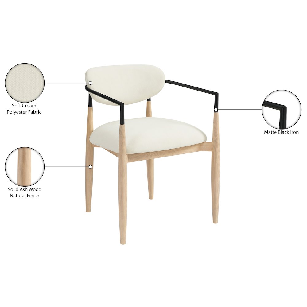 Riccio Cream Performance Fabric Upholstered Dining Arm Chair, Set of 2. Picture 12