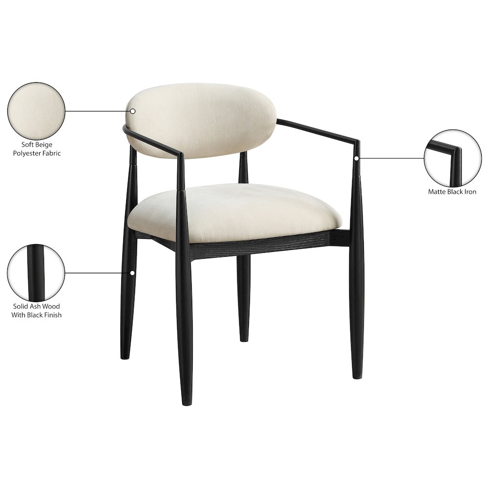 Riccio Beige Performance Fabric Upholstered Dining Arm Chair, Set of 2. Picture 12