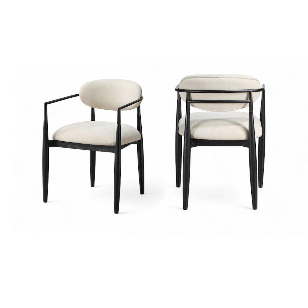Riccio Beige Performance Fabric Upholstered Dining Arm Chair, Set of 2. Picture 1