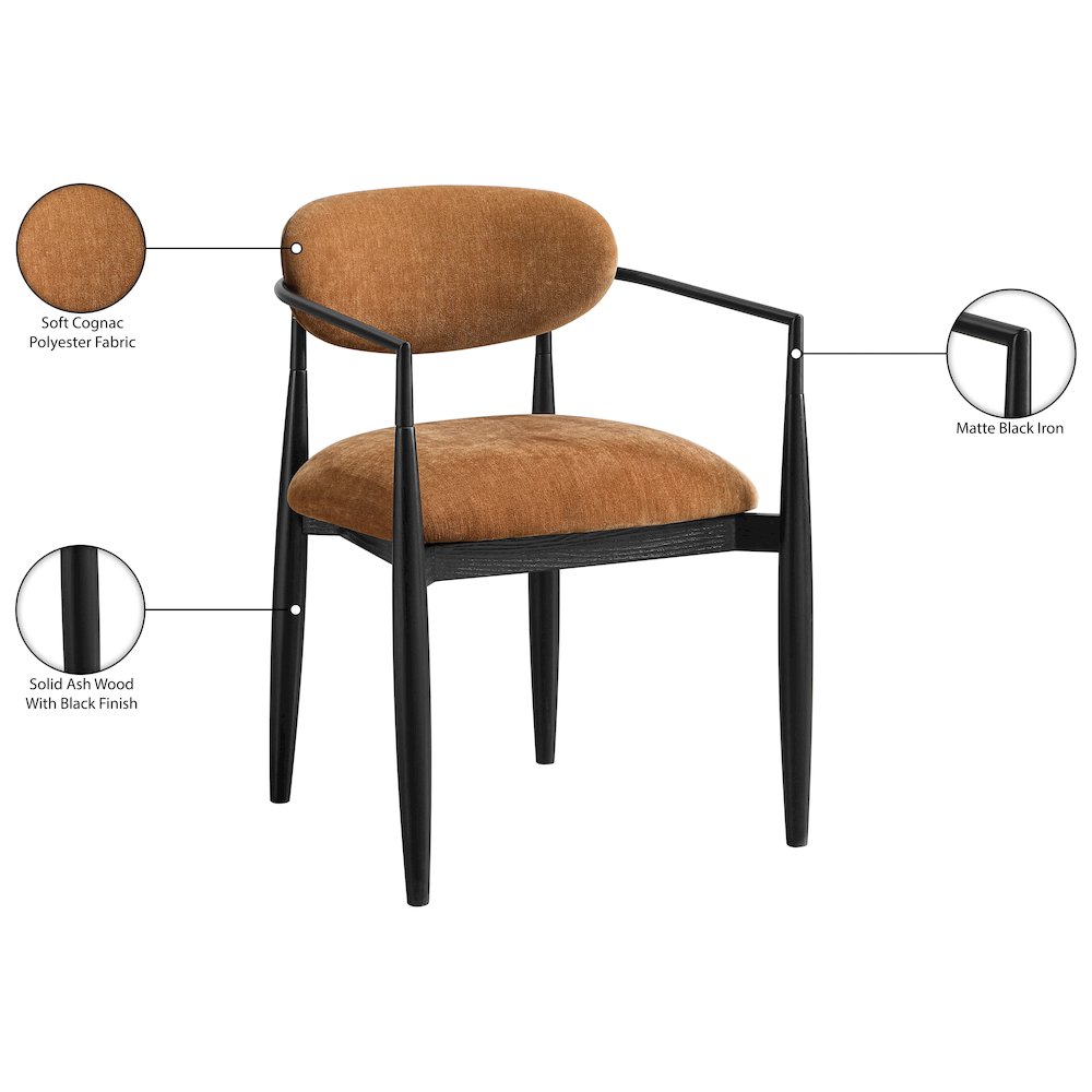 Riccio Cognac Performance Fabric Upholstered Dining Arm Chair, Set of 2. Picture 12