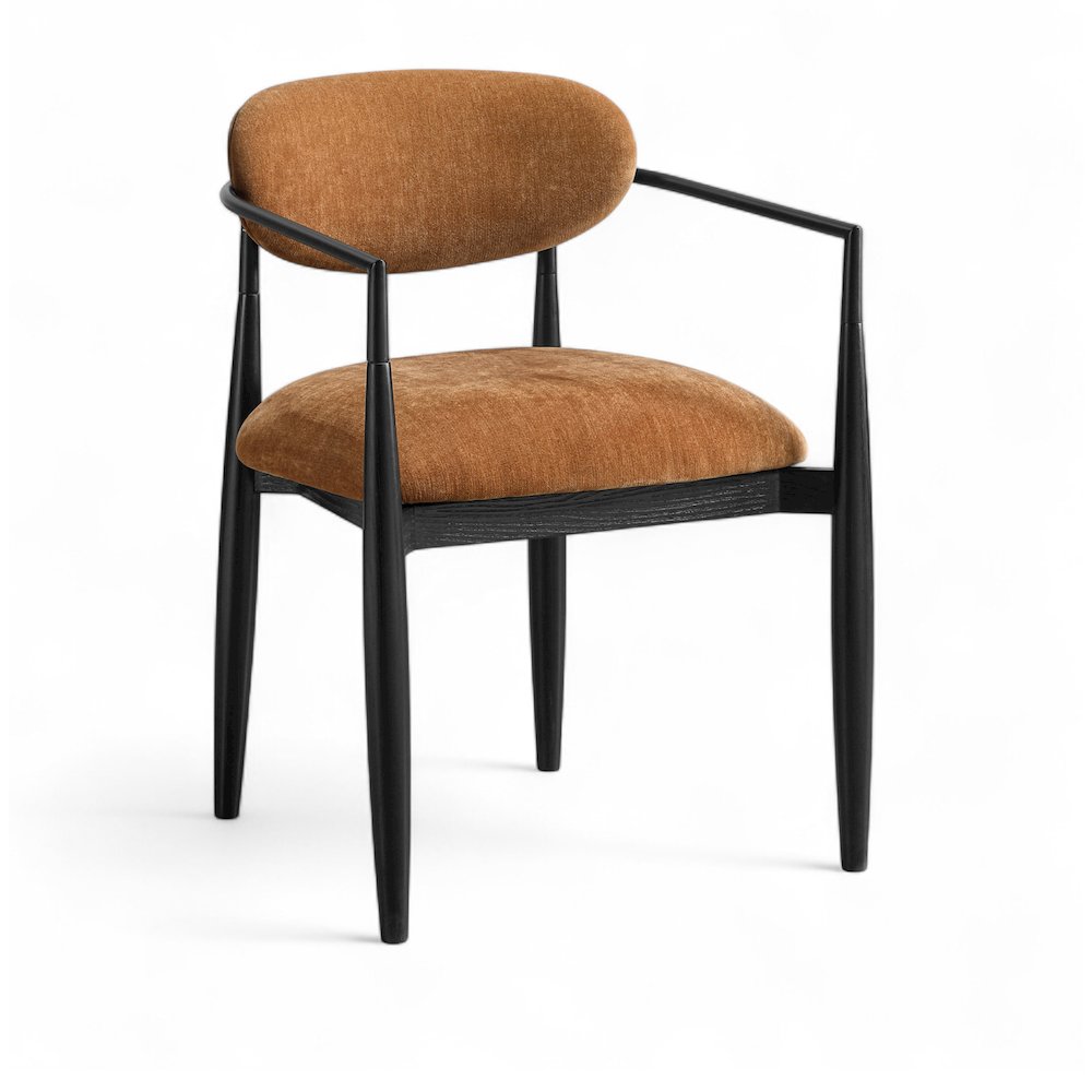 Riccio Cognac Performance Fabric Upholstered Dining Arm Chair, Set of 2. Picture 2