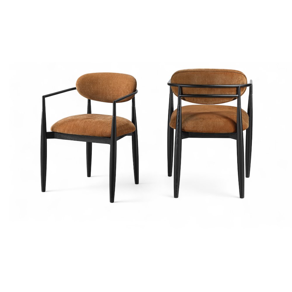 Riccio Cognac Performance Fabric Upholstered Dining Arm Chair, Set of 2. Picture 1