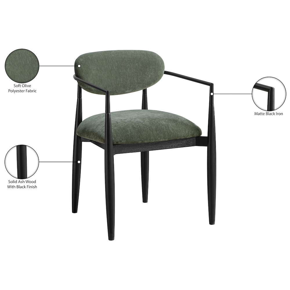 Riccio Olive Performance Fabric Upholstered Dining Arm Chair, Set of 2. Picture 12