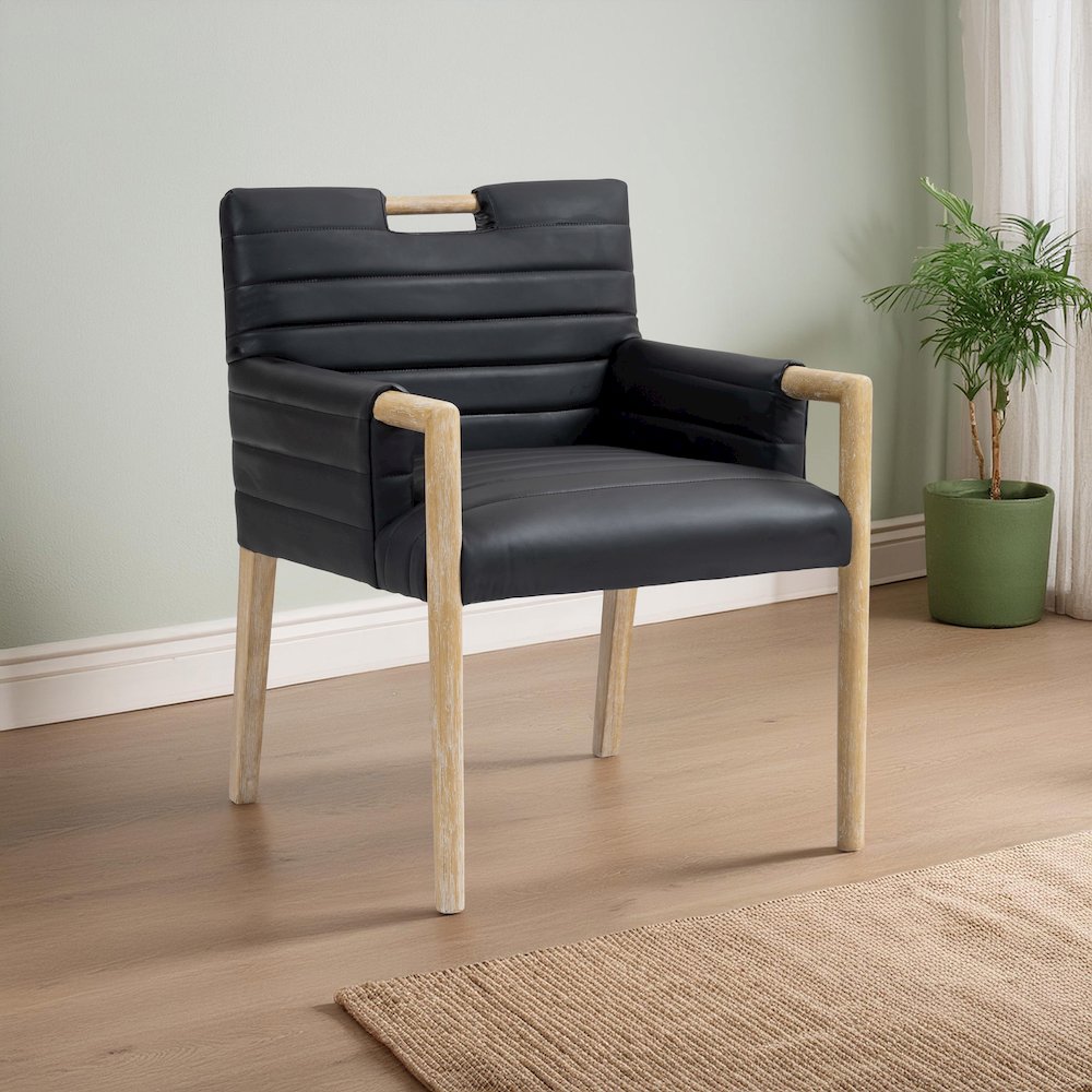 Aimee Black Vegan Leather Dining Arm Chair. Picture 2