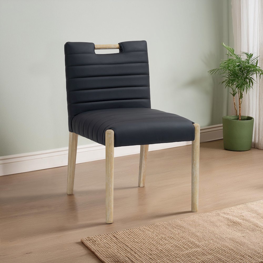 Aimee Black Vegan Leather Dining Side Chair, Set of 2. Picture 2