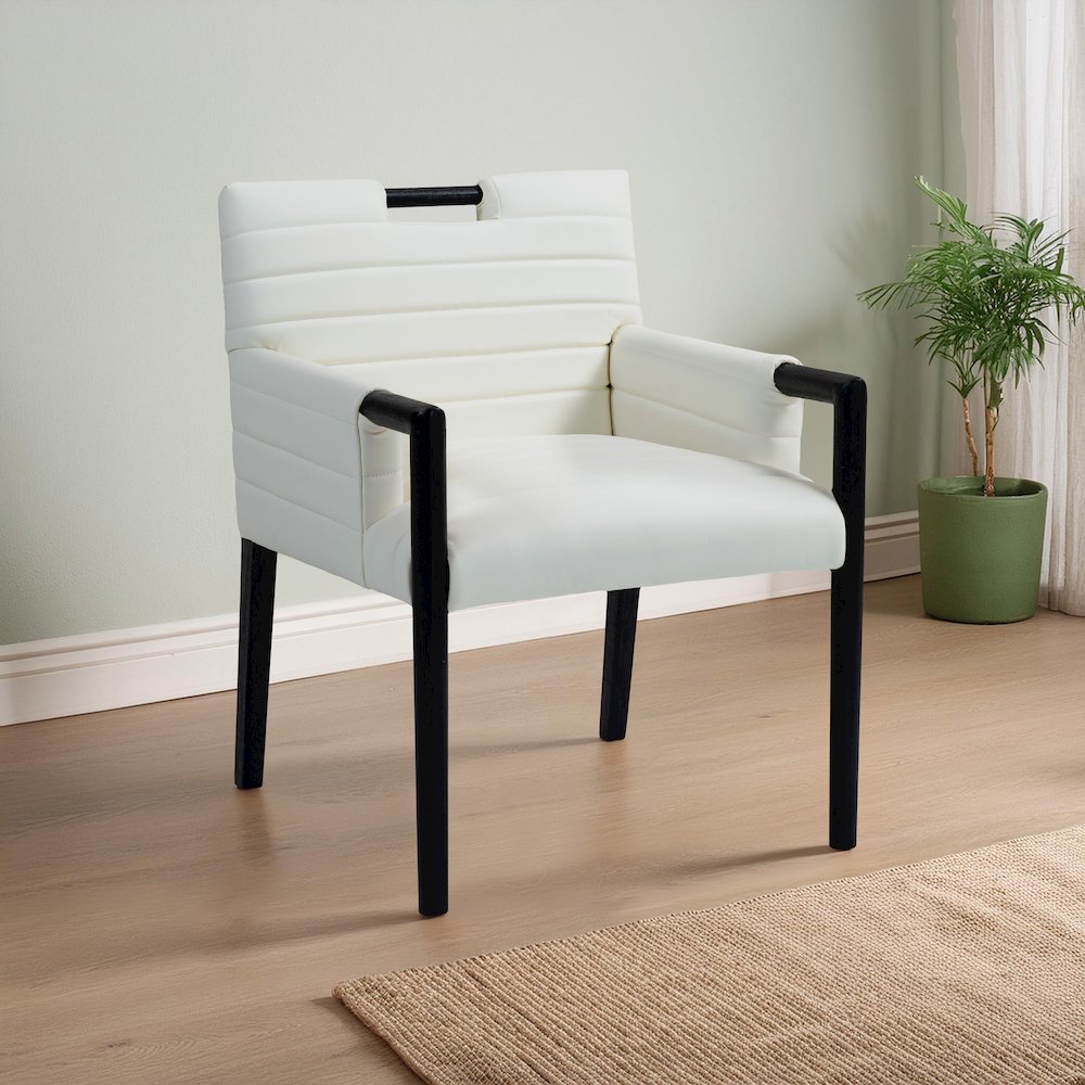 Aimee Cream Vegan Leather Dining Arm Chair. Picture 2