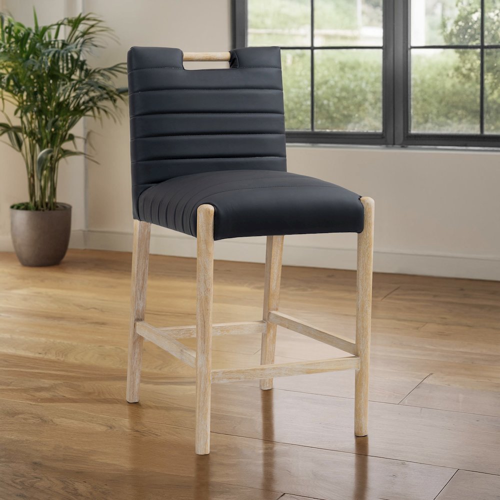Aimee Black Vegan Leather Counter Stool. Picture 2