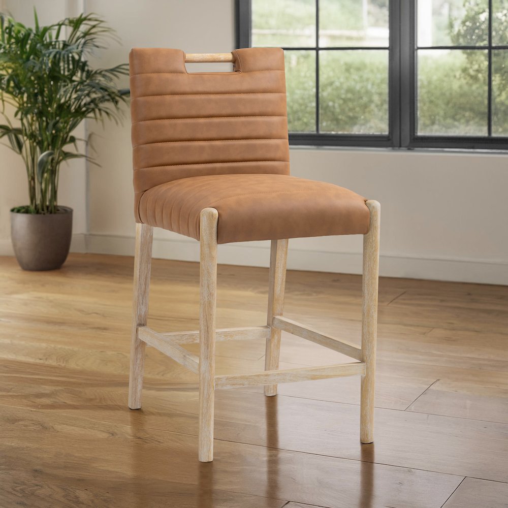 Aimee Cognac Vegan Leather Counter Stool. Picture 2