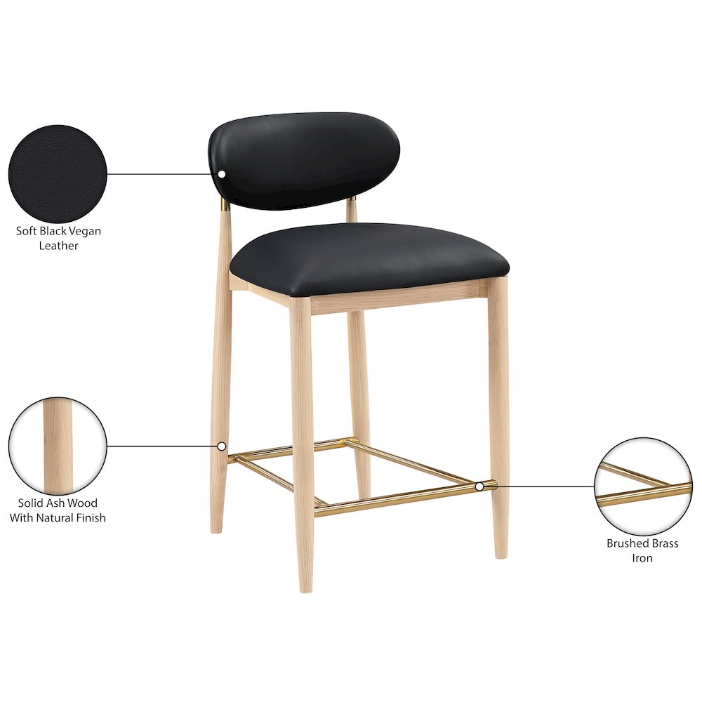 Riccio Black Vegan Leather Upholstered Stool. Picture 10