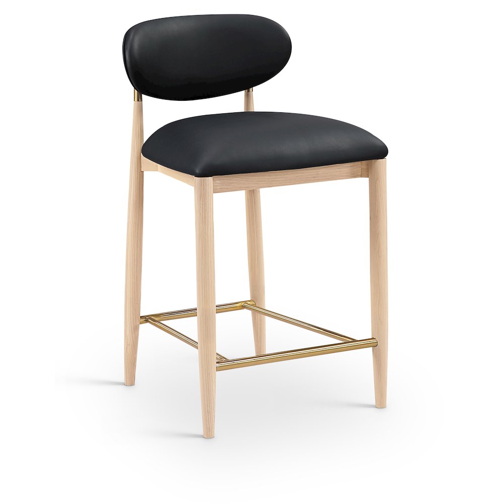 Riccio Black Vegan Leather Upholstered Stool. Picture 1