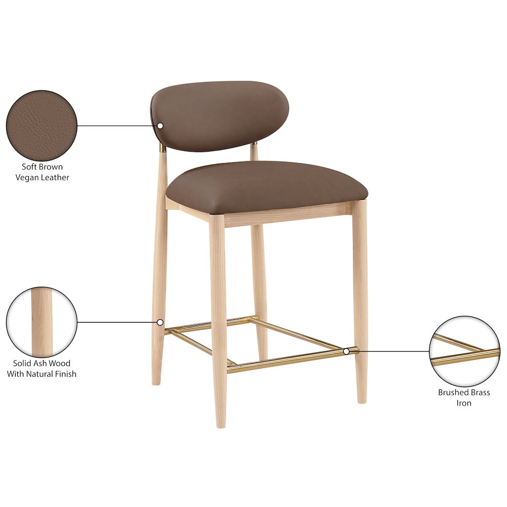 Riccio Brown Vegan Leather Upholstered Stool. Picture 10