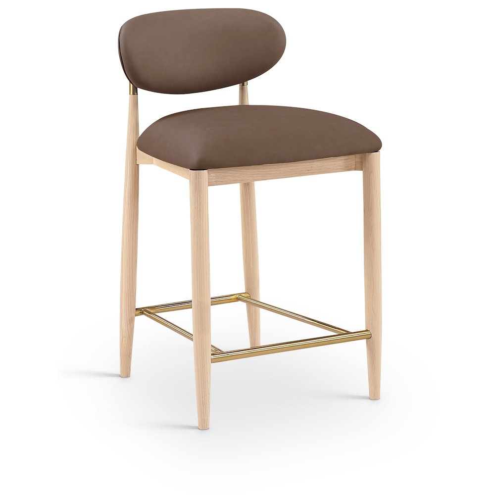 Riccio Brown Vegan Leather Upholstered Stool. Picture 1