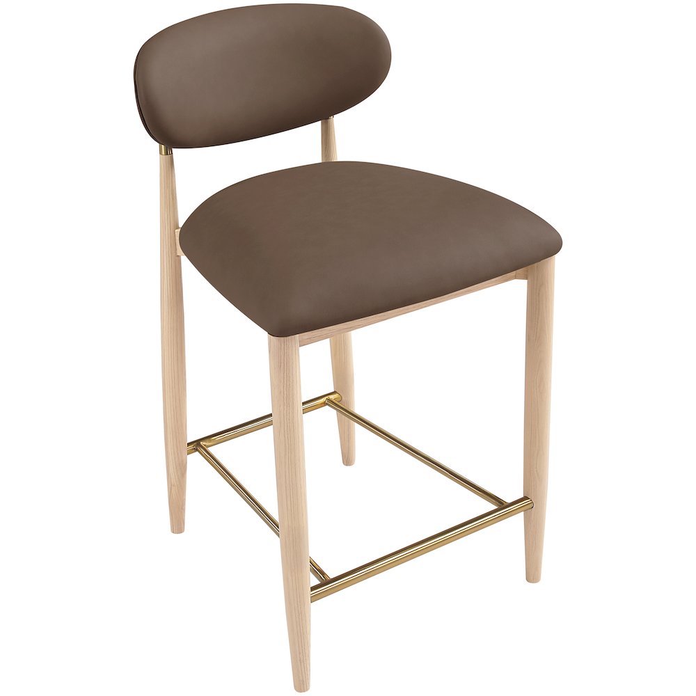 Riccio Brown Vegan Leather Upholstered Stool. Picture 6