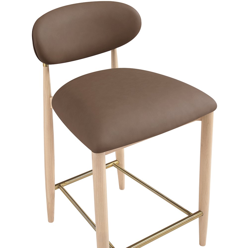 Riccio Brown Vegan Leather Upholstered Stool. Picture 7