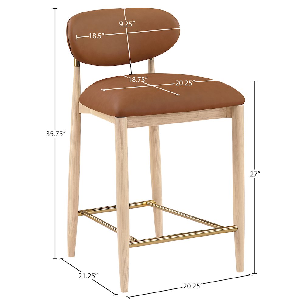 Riccio Cognac Vegan Leather Upholstered Stool. Picture 9