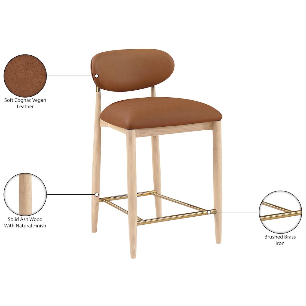 Riccio Cognac Vegan Leather Upholstered Stool. Picture 10