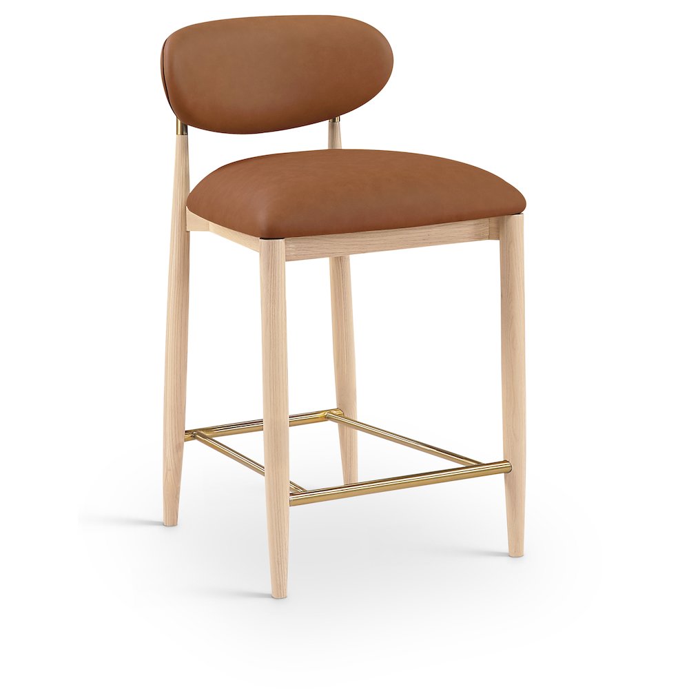 Riccio Cognac Vegan Leather Upholstered Stool. Picture 1