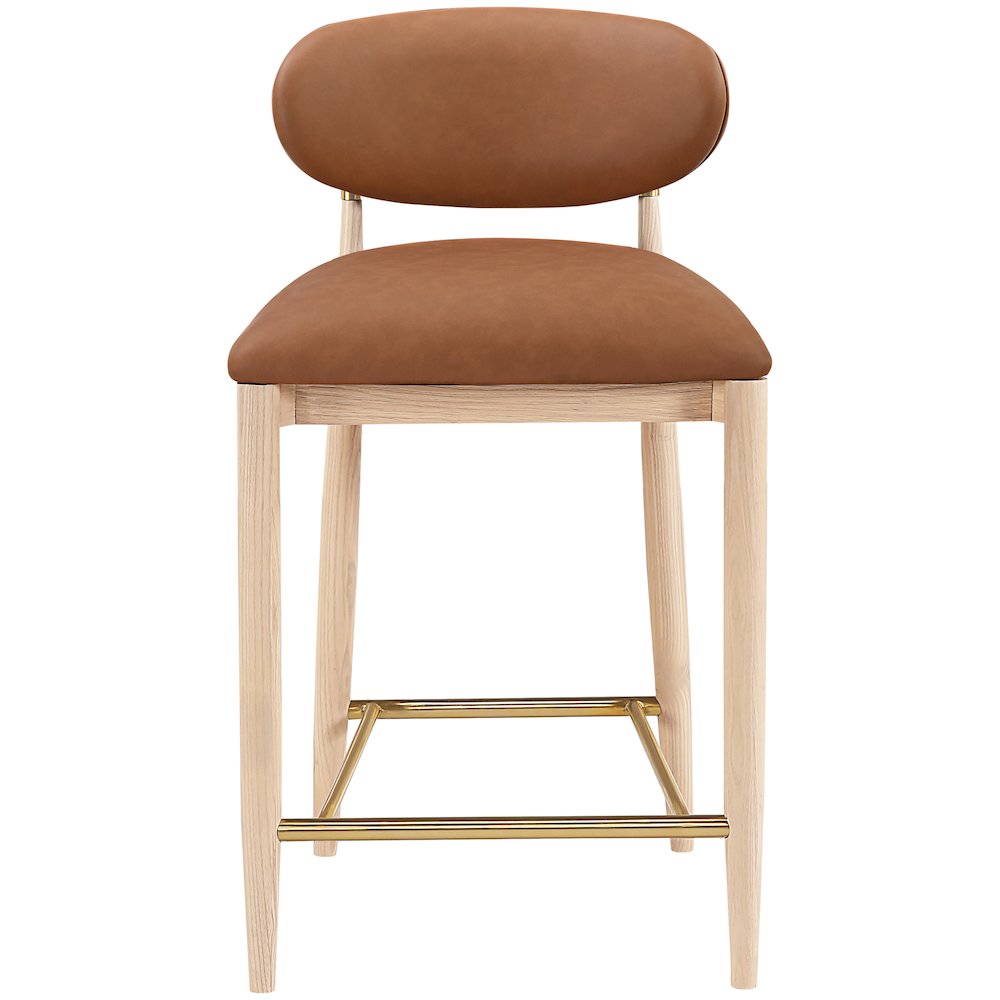 Riccio Cognac Vegan Leather Upholstered Stool. Picture 3