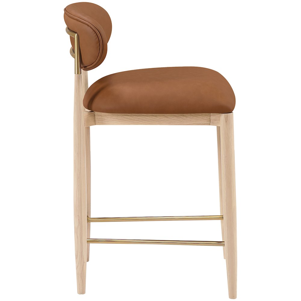 Riccio Cognac Vegan Leather Upholstered Stool. Picture 4