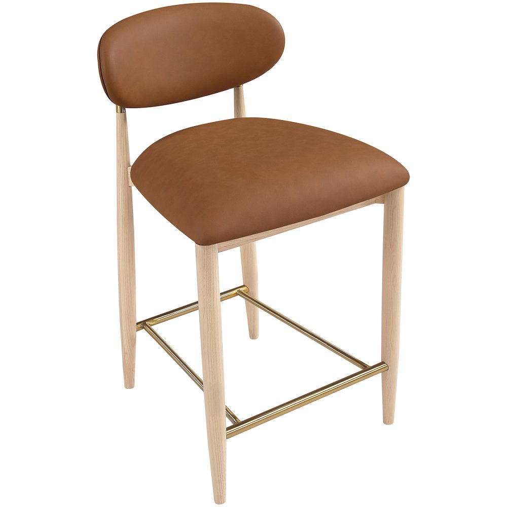 Riccio Cognac Vegan Leather Upholstered Stool. Picture 6