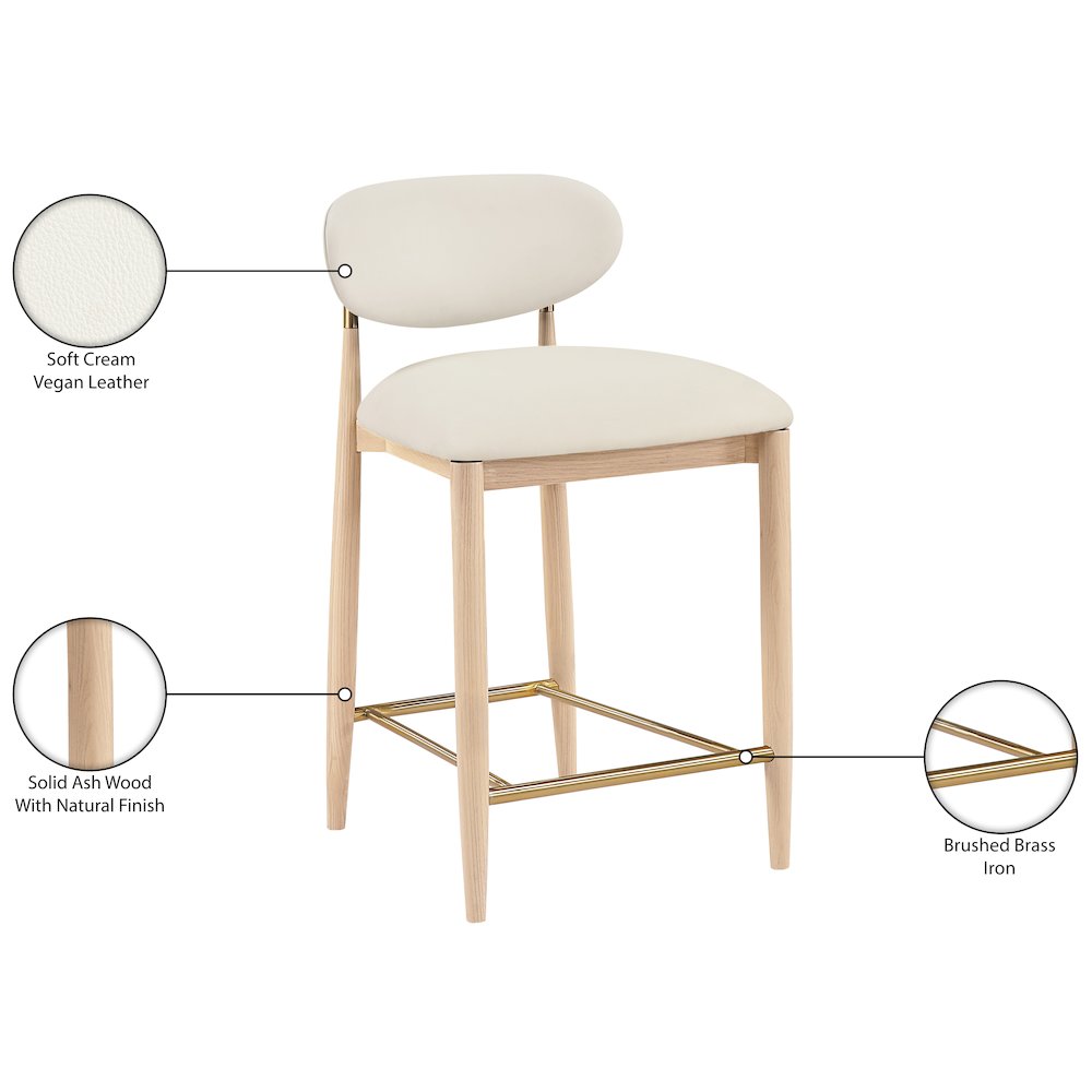 Riccio Cream Vegan Leather Upholstered Stool. Picture 10