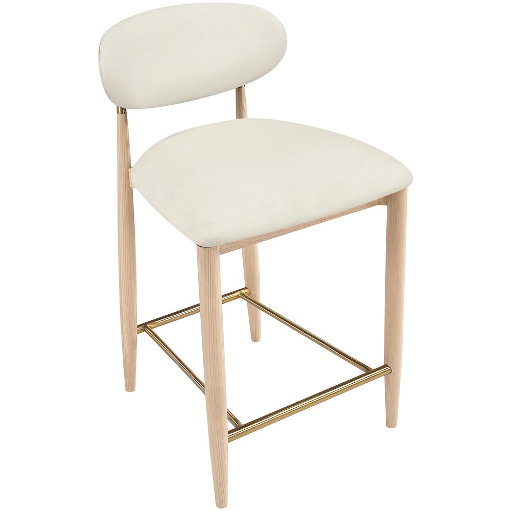 Riccio Cream Vegan Leather Upholstered Stool. Picture 6