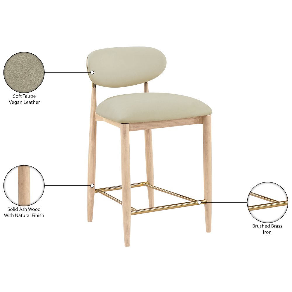 Riccio Taupe Vegan Leather Upholstered Stool. Picture 10