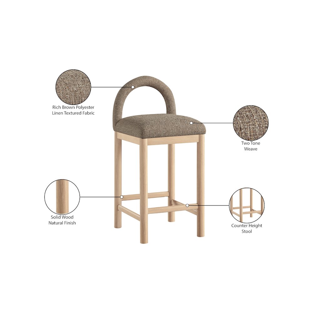 Conrad Brown Linen Textured Fabric Counter Stool. Picture 9
